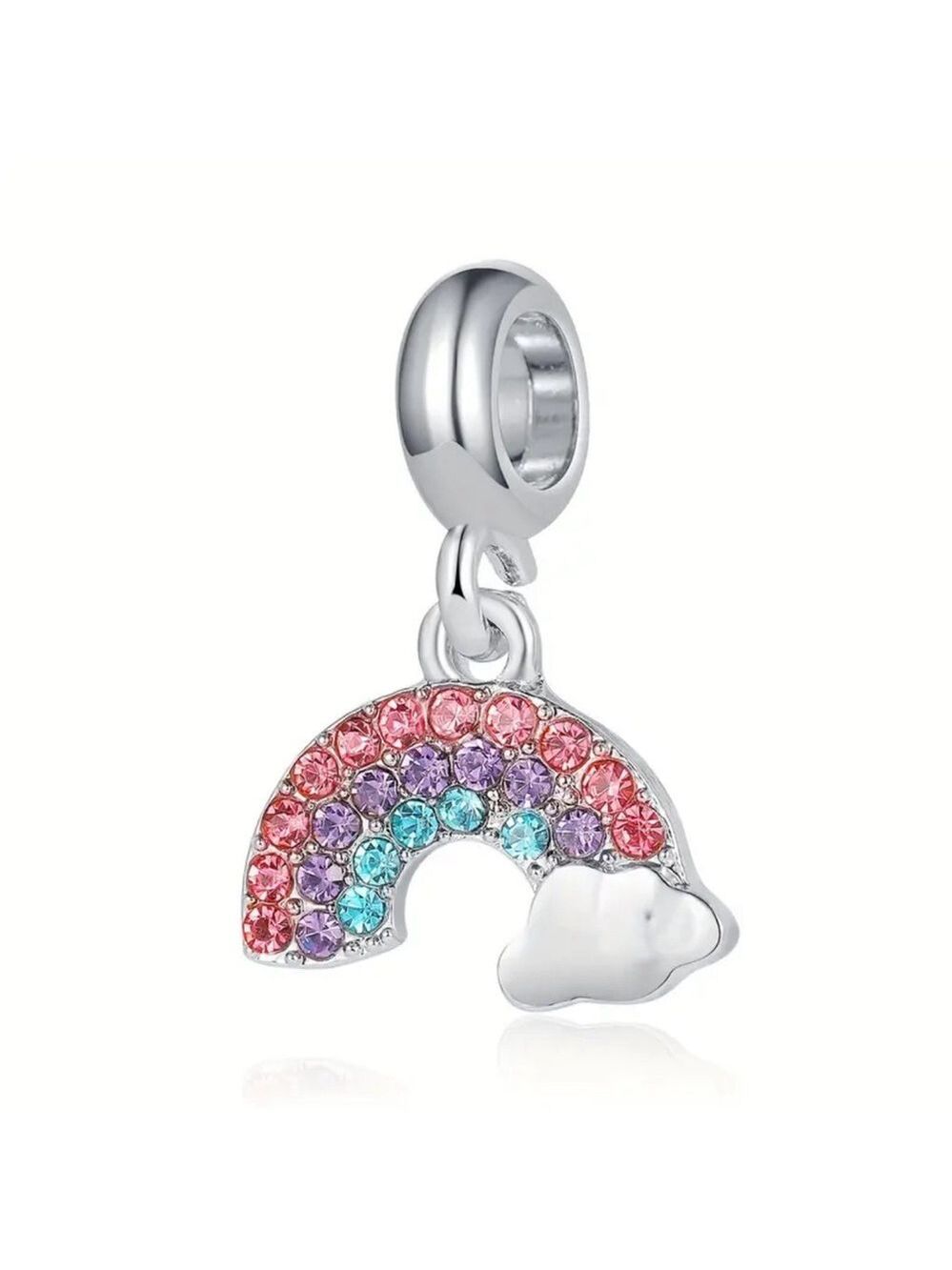 New Silver Rainbow Cloud Colorful CZ Charm Bracelet Bead
